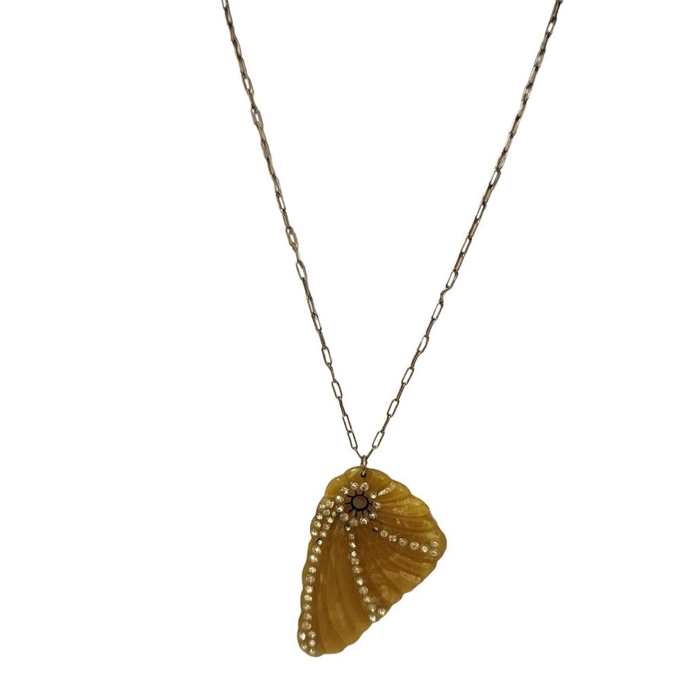 Antique Molded Celluloid And Rhinestone Pendant Necklace (A6324)